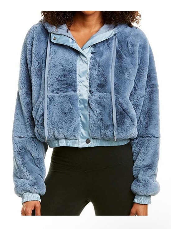 Free People Jackets & Blazers - Free people size xs Love It Soft Hoodie Bomber Jacket Blue Grey Faux Fur